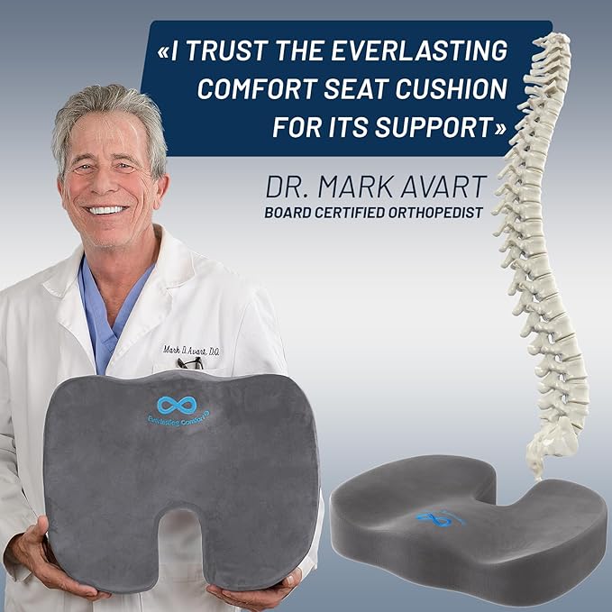 Everlasting Comfort Doctor Recommended Memory Foam Seat Cushions for Office Chairs - HSA FSA Eligible Tailbone Pain Relief Cushion, Sciatica & Back Support, Office Chair Cushion & Car Seat Cushion
