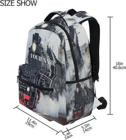 AUUXVA Custom School Backpack for Boys Kids with Name/Text Personalized Bookbag Add Your Name Customized Backpack Train School Bag Laptop Backpack Travel Camping Daypack