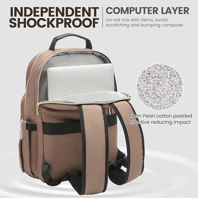LOVEVOOK Laptop Backpack for Women 17.3 inch,Cute Womens Travel Backpack Purse,Professional Laptop Computer Bag,Waterproof Work Business College Teacher Bags Carry on Backpack with USB Port,Brown