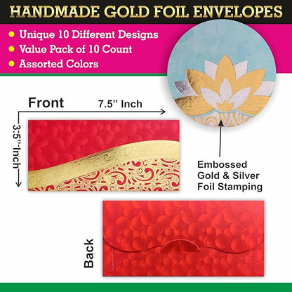 PARTH IMPEX Shagun Gift Envelope (Pack of 10) Assorted Color Designs Money Holder Fancy Packet for Christmas Diwali Easter Birthday Wedding Anniversary Designer Invitation Envelopes