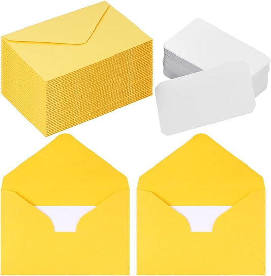 jiebor 100 Sets Small Yellow Envelopes with Small Blank Gift Business Card Wedding Invitation Pocket Envelopes for Graduations Wedding Shower Holiday 4.37 x 2.91 Inch