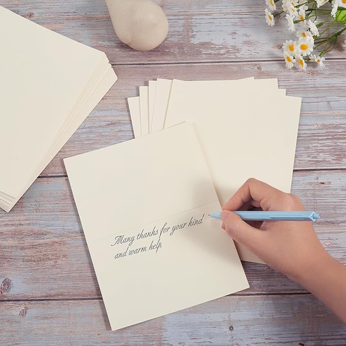 50 Pack Blank Cards Folded Cardstock Thank You Blank Greeting Cards for Invitations, Wedding, Greeting Cards, All Occasion DIY, 5x7 Folded Cards Cream