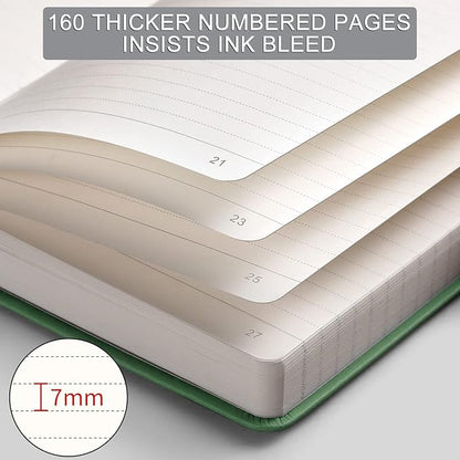 AHGXG Lined Journal Notebook, 320 Numbered Pages Thick Journal for Women, A5 Notebook College Ruled, 100gsm Thick Paper, Faux Leather Hardcover, for Writing Work, 5.75'' X 8.38''-LightGreen