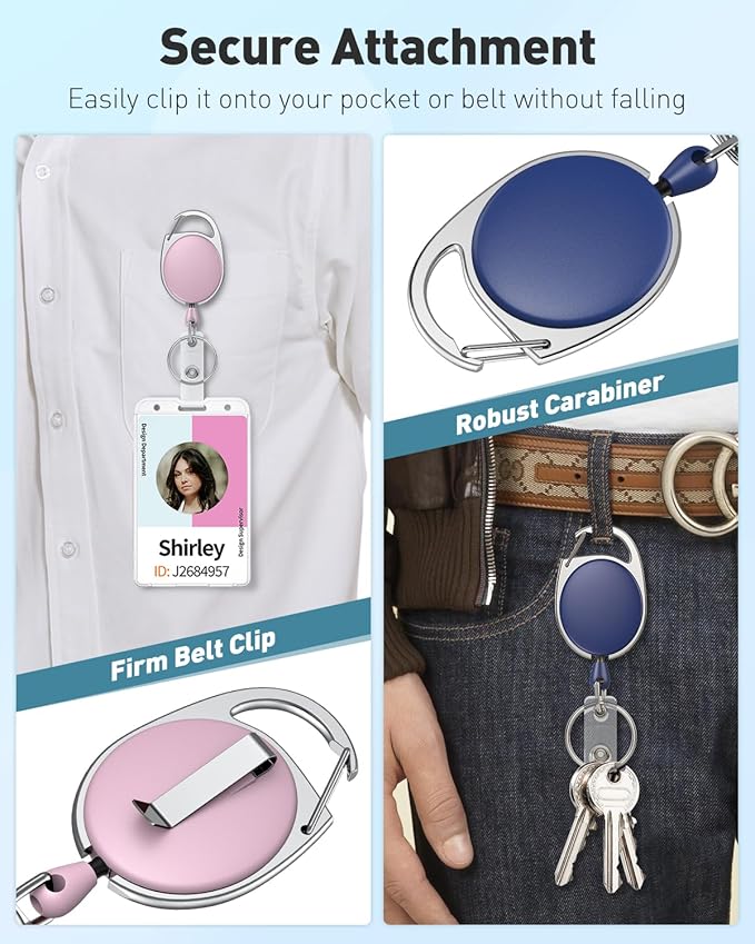 Uniclife 5 Pack Retractable Badge Reel for Badge Holder Heavy Duty Retractable Keychain Strong Colorful ABS Casing with Stainless Steel Spring Coil 24 Inch Nylon Rope Carabiner and Key Ring, 5 Colors