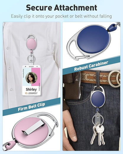 Uniclife 5 Pack Retractable Badge Reel for Badge Holder Heavy Duty Retractable Keychain Strong Colorful ABS Casing with Stainless Steel Spring Coil 24 Inch Nylon Rope Carabiner and Key Ring, 5 Colors