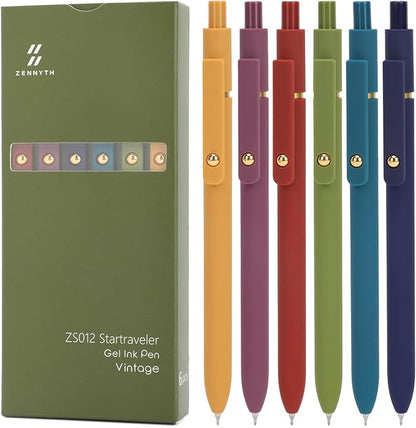 Ddaowanx Gel Pens, 6 Pcs 0.5mm Quick Dry Black Ink Pens Fine Point Smooth Writing Pens, Office Desk Accessories for Women(6 Pcs Vintage-Black Ink)