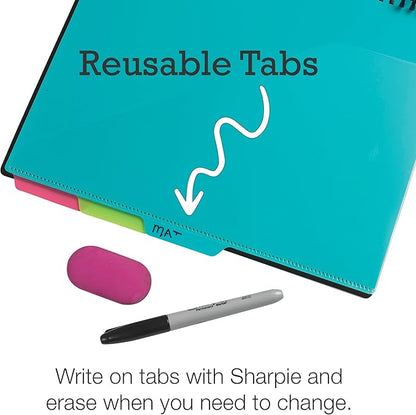 Samsill Left-Handed 10 Pocket Poly Project Organizer with 5 Dividers, File Folders Letter Size, Quick Access Front Pocket, Refillable Notepad, Erasable Write-On Tabs in Fashion Colors (Pack of 2)