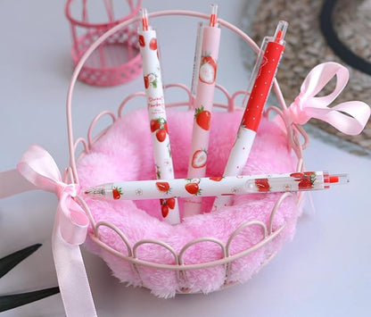 YYaaloa 48pcs Cute Pens Black Gel Ink Pens Retractable Pens for Kids Girls Boys Women Office School Supplies (Red strawberry pens)