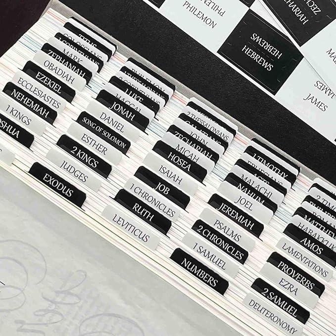 Thinkor Reposition Bible Tabs, Large Print Lanimated Stickers, Easy to Read and Apply Bible Tabs for Women and Man (Checkerboard Style)