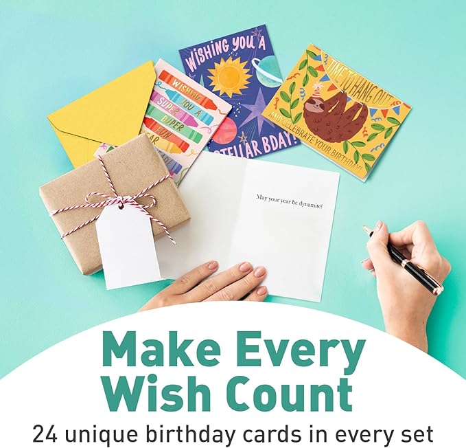 Sweetzer & Orange Happy Birthday Cards with Envelopes & Assortment Box. Variety Set of 24 Assorted Birthday Cards with Envelopes, Perfect Bulk Pack for Celebrations, Special Occasions, Friends-4x5.5"