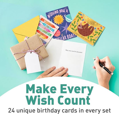 Sweetzer & Orange Happy Birthday Cards with Envelopes & Assortment Box. Variety Set of 24 Assorted Birthday Cards with Envelopes, Perfect Bulk Pack for Celebrations, Special Occasions, Friends-4x5.5"