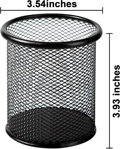 QYH Metal Pencil Holder for Desk Mesh Pen Cup 4 Packs Black Pen Organizer Office 3.54x3.93 Inch