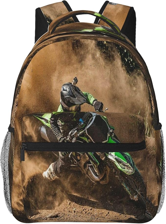 Motocross Dirt Bike Backpack Travel Laptop Backpacks Ruckasck Book Bags School Bag for Boys Girls Kids Childrens Teenager Men Women