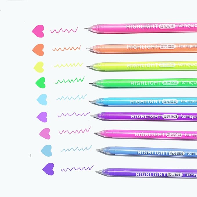 0.5mm Journal Colouring Pens, Assorted Rainbow Colors Pens Set of 9 for Adults Journal Coloring Calligraphy,Made for Everyday Writing, Journals,Drawing,Coloring Books (Highlights Color)