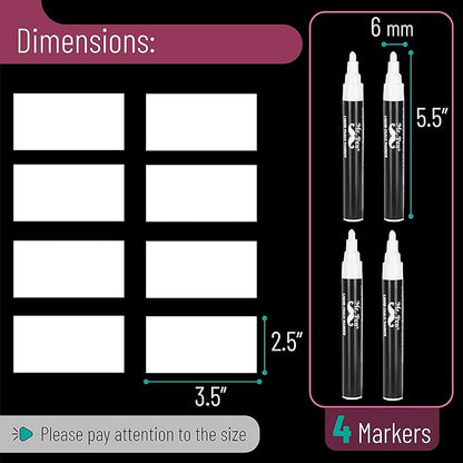 Mr. Pen- White Chalk Markers, 4 Pack, Dual Tip, 8 Assorted Colors, For Non-Porous Surfaces, Reversible Chisel and Bullet Tip