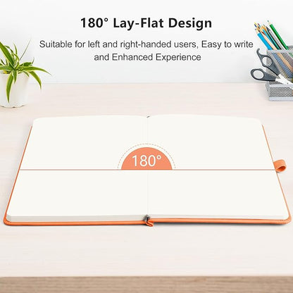 RETTACY Blank Journal Notebook, A5 Blank Journal with 192 Pages, 5.7'' × 8.3'' Medium Size, 68 LB/100 GSM Thick Paper, Leather Hardcover, for Sketching, Drawing, Painting (Orange)