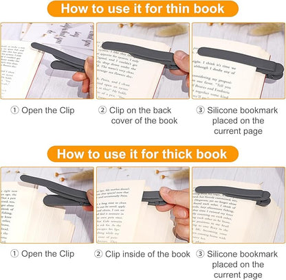 6Pcs Automatic Bookmark, Silicone Smart Book Marks for Reading Women, Men, Kids,Cute Unique Book Markers Bookmark Clip Reading Accessories Gifts for Book Lovers