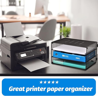 EASEPRES Paper Organizer Tray, 3 Tier Mesh Desk File Organizer Letter Sorter Holder for Home Office, Black