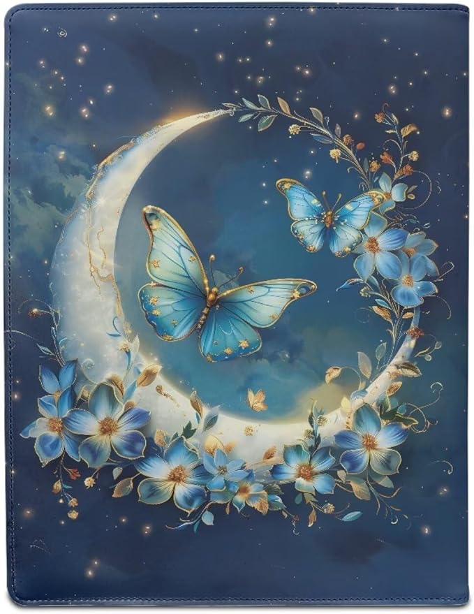 Cozeyat Padfolio Portfolio Leather Binder for Women, Interview Legal Document Organizer, Moon Butterfly Business Card Holder Letter Sized Writing Pad File Folders