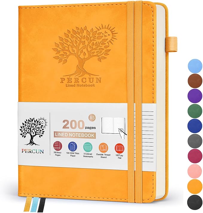 Lined Journal Notebook for Women and Men,Hardcover Leather Journaling Notebook for Writing, Travel, Business, Work and School,200 Pages A5 Notebook for Note Taking, Diary 5.9" × 8.5" - Yellow