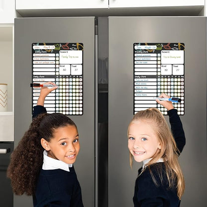 CLEVER CLEAN Magnetic Dry Erase Chore Chart - 8.5"x12" Behavior Responsibility Chore Board for Kids, Teenagers, Adults - 6 Extra Fine Point Markers Included - Shipped Flat