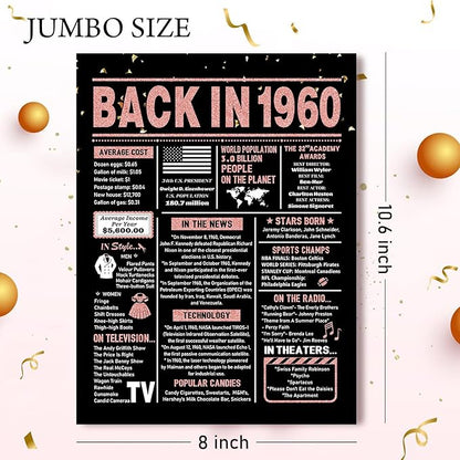 65th Birthday Card, 65th Birthday Gifts for Women, 65th Birthday Decorations for Her, Back in 1960 Birthday Card, Rose Gold