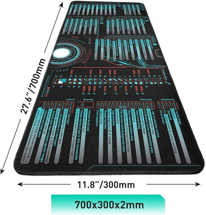 Windows, Office, Excel, Adobe Photoshop Shortcut Keys Extended Large Mouse Pad | Gaming Desk Mat for PC. Stitched Edge Non-Slip Base Mousepad, Keyboard Mat