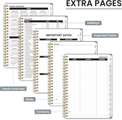 2026 Planner, Weekly and Monthly Calendar Planner, January 2026 - December 2026, Hardcover 2026 Calendar Planner Book with Tabs For Women & Men, Inner Pocket, Spiral Bound, Perfect for Office Home School Supplies - A5 (6.3" x 8.5"), Stone Gray