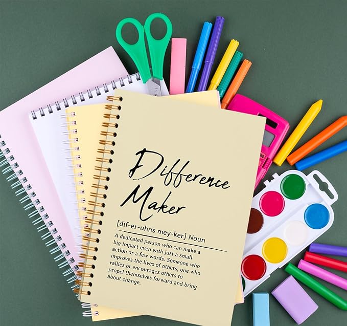 OXW Difference Maker Appreciation Gift, Meeting Notebook for Work, Thank You Gifts for Leader Mentor Manager Boss, Office Supplies Social Worker Notebook, Cream Hardcover Spiral Notebook 5.5 x 8.3