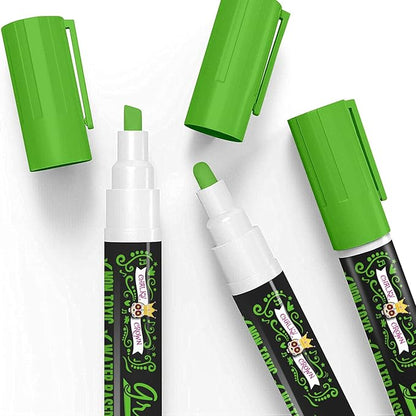 CHALKY CROWN Liquid Chalk Marker Pen - Dry Erase Marker - Chalk Markers for Chalkboard Signs, Windows, Blackboard, Glass - 6mm Reversible Tip (Green, 5 Pack)