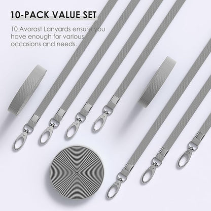 10 Pack Lanyards for ID Badges, Cruise Ship Cards, Keys, Keychain, Long-lasting Neck lanyard Strap with Clasp, Cruise Badge Key Lanyards for Men, Women, Teachers, Kids (Grey)