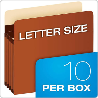 Pendaflex Expanding Accordion File Pockets, Extra Durable, Expands 3.5", Letter Size, Reinforced with Dupont Tyvek Material, 10/Box (15421), Brown