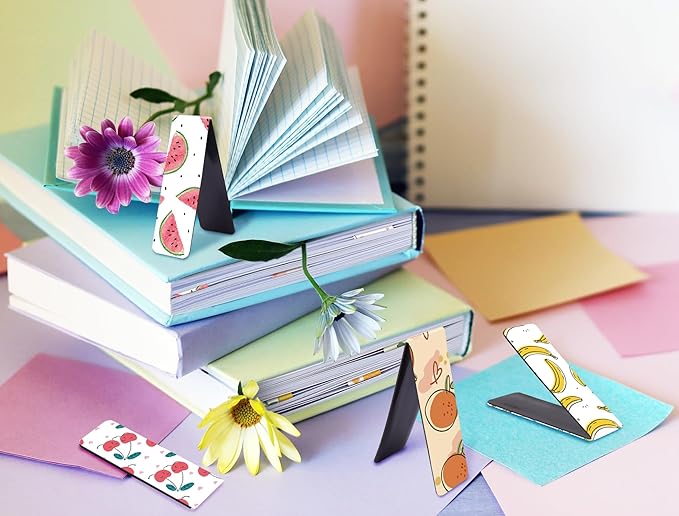 WAVEYU Magnetic Bookmarks, Cute Magnet Page Markers Assorted Book Markers for Book Lovers Students Teachers Adults Kids for School Home Office Reading Stationery,10 Fruit Pattern Designs