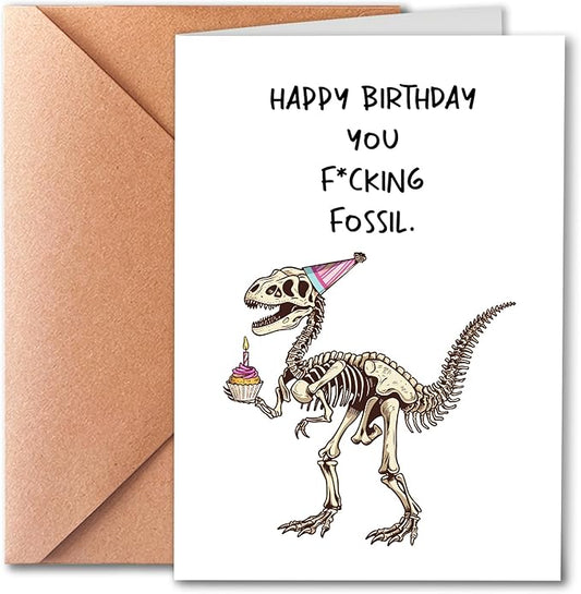 Dinosaur Birthday Greeting Card, Funny & Sarcastic, Blank Inside, Unisex-Adults, 5x7 inches