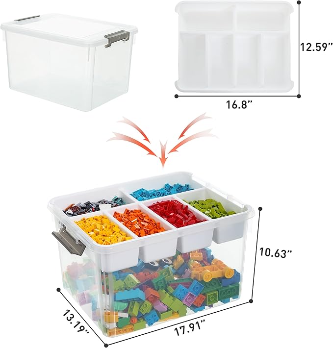 Citylife 32 QT Plastic Storage Box with Removable Tray Craft Organizers and Storage Clear Storage Container for Organizing Bead, Tool, Sewing, Playdoh