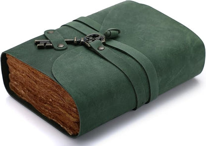 Fausta Vintage Handcrafted Leather Journal with Key for Writing, 240 Pages (A4), Deckled Cotton Paper Notebook/Diary for Men and Women 150 GSM Drawing/Sketchbook, Hunter Green