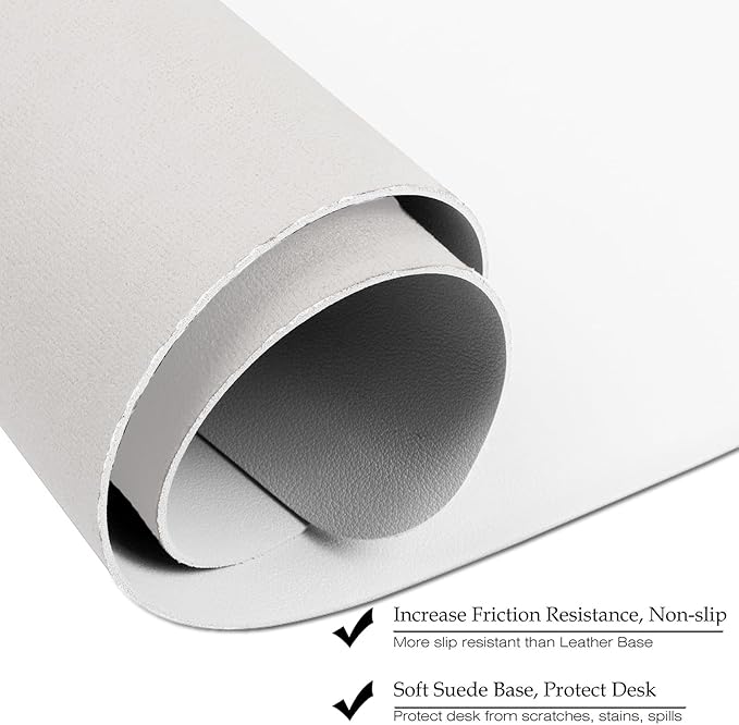 Boutilon Leather Desk Pad,47"x 24"XXX Large Business Desk Pad,Waterproof Student Study Desk Mat Protector Writing Pad for Keyboard and Mouse in Home Office Accessories(XXXL-White)