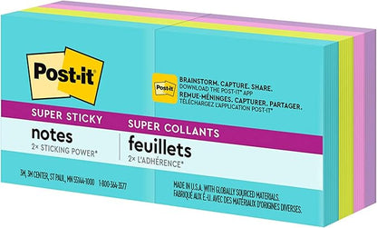 Post-it Super Sticky Notes, 8 Sticky Note Pads, 1.875 x 1.875 in., School Supplies, Office Products, Sticky Notes for Vertical Surfaces, Monitors, Walls and Windows, Supernova Neons Collection