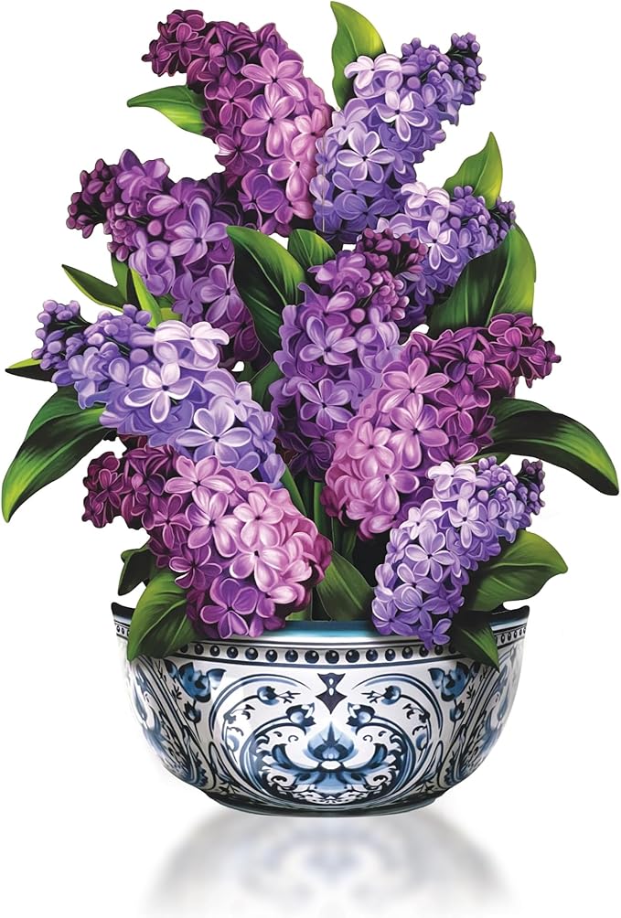 Freshcut Paper Pop Up Cards, Garden Lilacs, 12 Inch Life Sized Forever Flower Bouquet 3D Popup Greeting Card, Birthday Cards, Thank You Card, Blank Notecard & Envelope