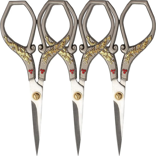 JubileeYarn Gold Dragon Relief w/Red Crystals Embroidery Craft Scissors - Silver - 3 Scissors