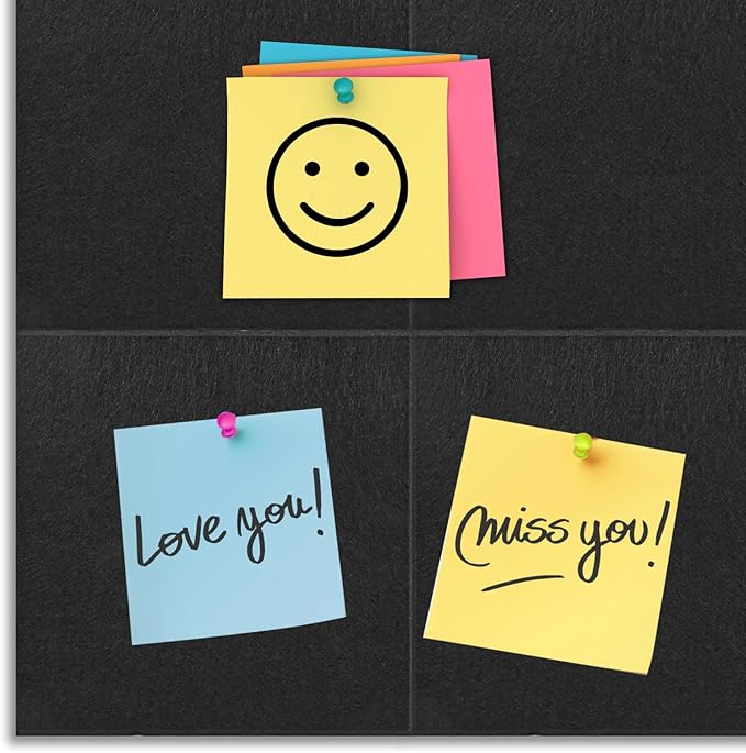 Bulletin Board 48 x 36, Black Cork Board Alternative for Office, 12 Count Felt Wall Tiles with Removable Adhesive Tabs, Square Pin Board Tack Board with 30 Pushpins(Black)