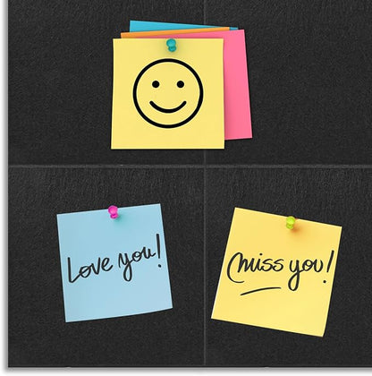 Bulletin Board 48 x 36, Black Cork Board Alternative for Office, 12 Count Felt Wall Tiles with Removable Adhesive Tabs, Square Pin Board Tack Board with 30 Pushpins(Black)