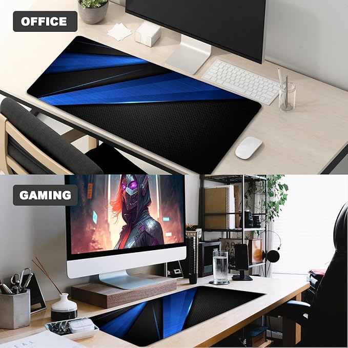 Desk Pad, Large Gaming Mouse Pad,Extended Keyboard Mouse Mat 35.4 X 15.7 Inch Desk Pad with Non-Slip Rubber Base & Stitched Edge for Computers Laptop Desk Home Office Accessories,Black Blue