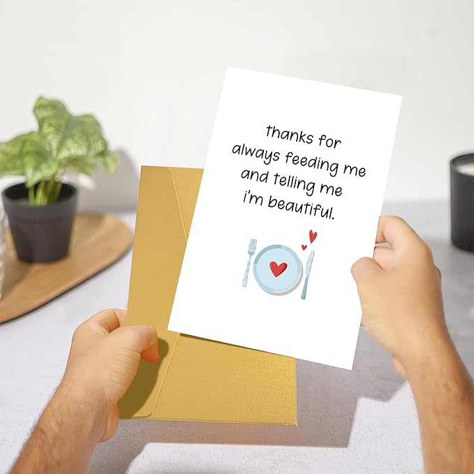Funny Valentines Day Card for Him, Humor Valentines Day Card Gift for Boyfriend, Anniversary Card from Wife, Thanks for Always Feeding Me And Telling Me I’m Beautiful