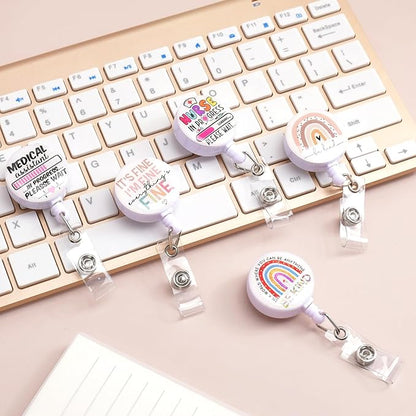 5pcs Badge Reels Holder Retractable with ID Clip for Nurse Name Tag Card Cute Nursing Doctor Teacher Student Medical MD Work Office