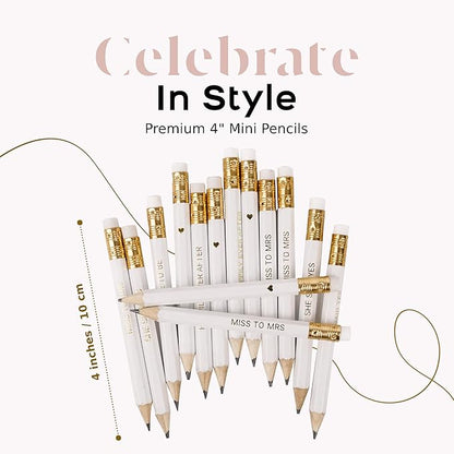 Markt Mini Pencils for Bridal Shower Games, Bridal Shower Pens, Heart Pencils, Small Pencil Set For Prizes, Game Winner Gifts (White)