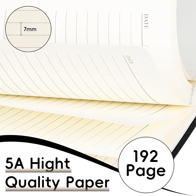 Lined Journal Notebook for Women Men, 192 Pages 100 GSM Thick Paper, Hardcover | Embossed Leather Journals for Writing, A5 College Ruled | Business, Work & School, 5.8"×8.5"(Black)