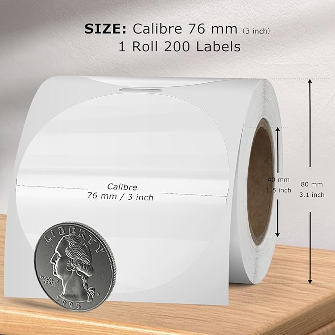 Transparent Thermal Labels Round 3 Inch Self Adhesive Circle Clear Printer Stickers Vinyl Waterproof Roll Decals Name Tag for Address Design DIY Logo Business 200 PCS