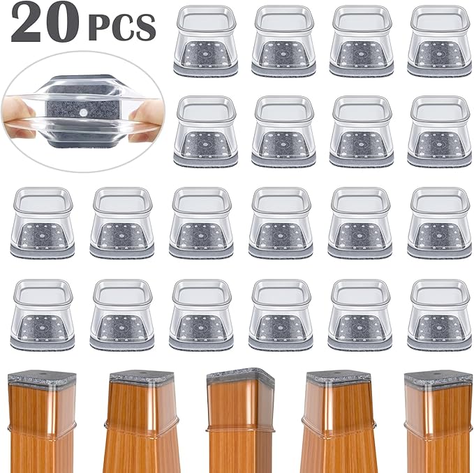 BUMACO Chair Leg Floor Protectors Square Chair Leg Protectors for Hardwood Floors Silicone Pads Covers to Protect Floors(Clear-20 Pcs, Square XL (1-5/8" ~ 2")
