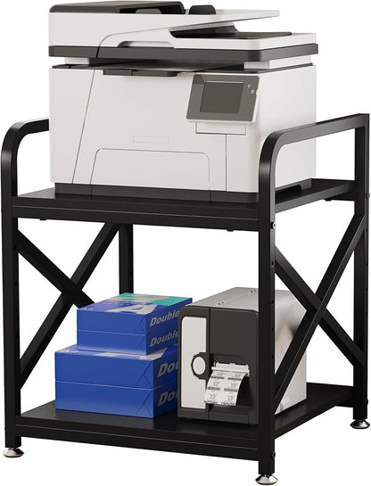 Ollieroo 2 Tier Printer Stand with Storage Shelf, Printer Table with Height Adjustable Top Shelf, Under Desk Storage Printer Cart for Paper Shredder Scanner, 3D Printer Stand for Home Office(Black)